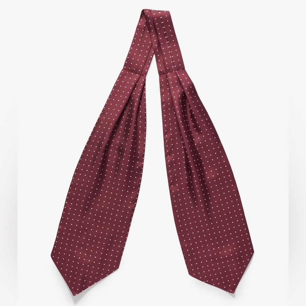 John Henric Sweden Burgundy Double Pointed Dotted Cravat In 100% Silk